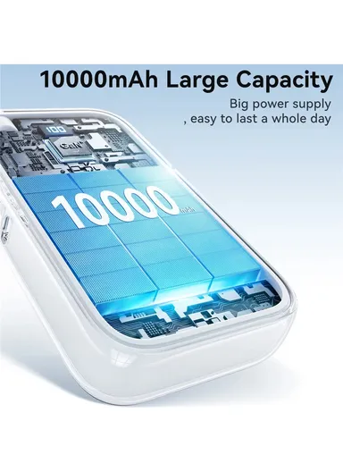 10000mAh 35W Mini Power Bank with Built-in Retractabl Type-C Cable &amp; Carrying USB-L Cable JR-PR2L - White