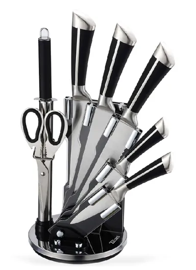8-Piece Stainless Steel Knife Set with 360° Acrylic Stand, Ergonomic Handles ZLN1634