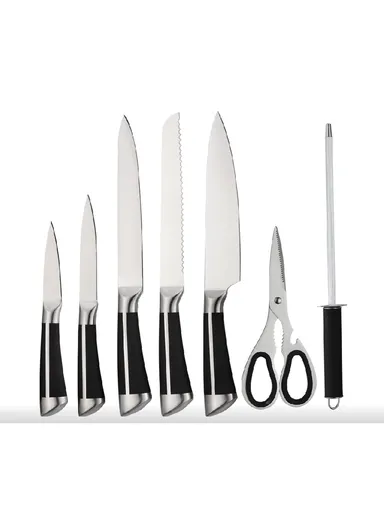 8-Piece Stainless Steel Knife Set with 360° Acrylic Stand, Ergonomic Handles ZLN1634