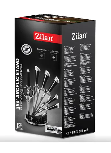 8-Piece Stainless Steel Knife Set with 360° Acrylic Stand, Ergonomic Handles ZLN1634