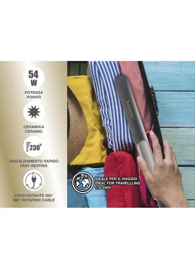 54W Hair Straightener with Ceramic-Coated Plates, 6-Level Temperature Control &amp; 360° Swivel Cord P301PIS200