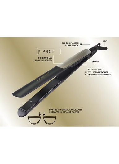 54W Hair Straightener with Ceramic-Coated Plates, 6-Level Temperature Control &amp; 360° Swivel Cord P301PIS200