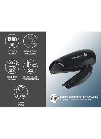 1200W Compact Travel Hair Dryer with Foldable Handle P301ASC100