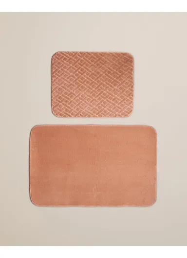 Gridline Bath Mat Set 60x80 cm + 40x60 cm Salmon