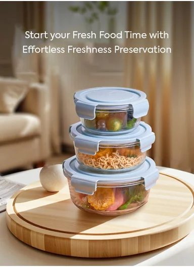 3-Pieces Heat-Resistant Round Borosilicate Glass Food Storage Containers Set - Pink