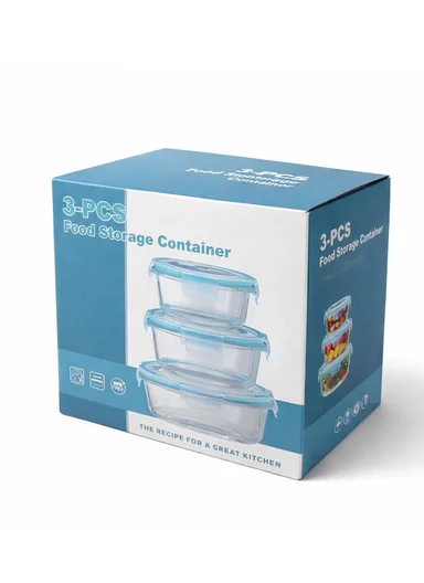 3-Pieces Heat-Resistant Round Borosilicate Glass Food Storage Containers Set - Pink