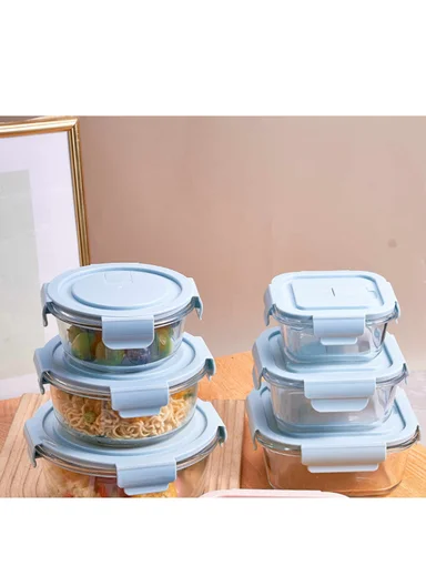 3Pcs Heat-Resistant Square Glass Food Storage Containers Set - Blue
