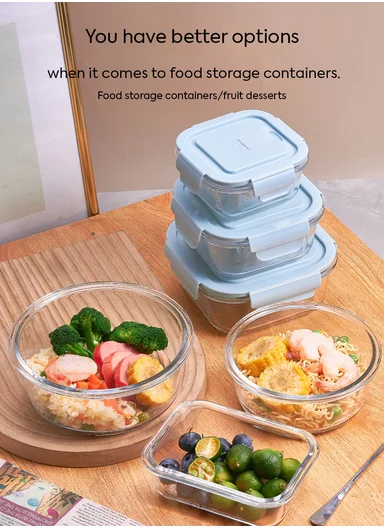 3Pcs Heat-Resistant Square Glass Food Storage Containers Set - Pink