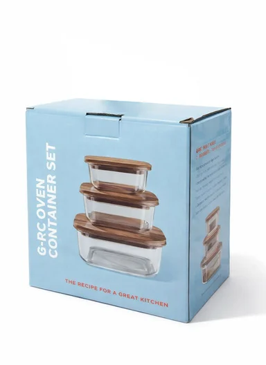 3Pcs Heat-Resistant Square Glass Food Storage Containers Set - Pink