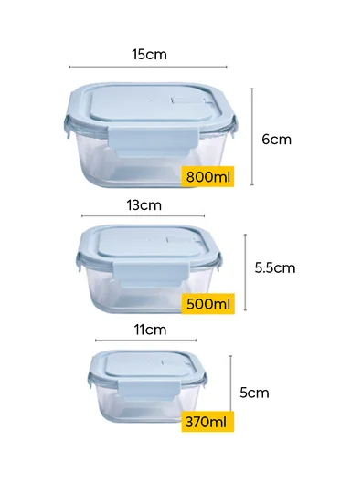 3Pcs Heat-Resistant Square Glass Food Storage Containers Set - Green