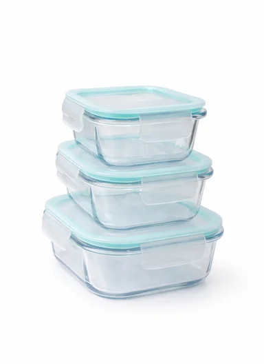 3Pcs Heat-Resistant Square Glass Food Storage Containers Set - Transparent