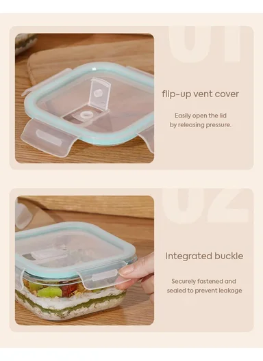3Pcs Heat-Resistant Square Glass Food Storage Containers Set - Transparent