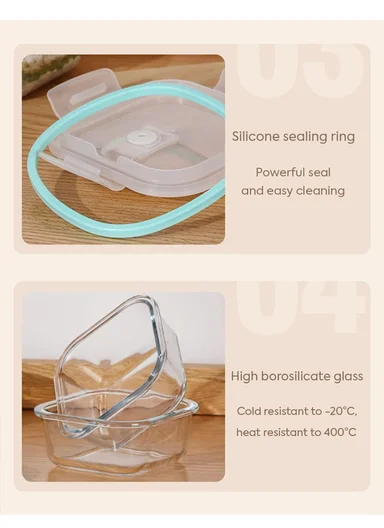 3Pcs Heat-Resistant Square Glass Food Storage Containers Set - Transparent
