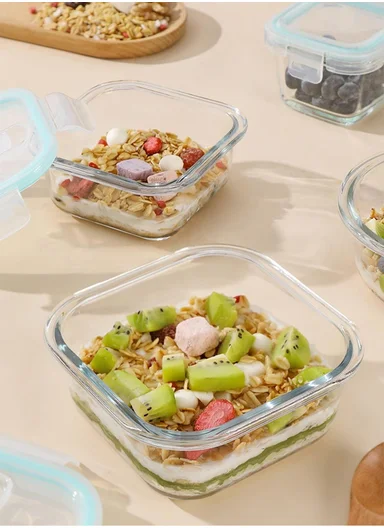 3Pcs Heat-Resistant Square Glass Food Storage Containers Set - Transparent