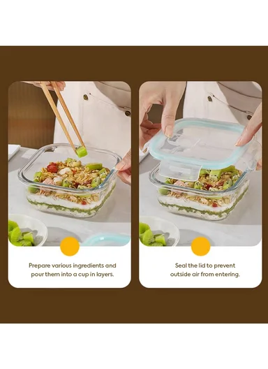 3Pcs Heat-Resistant Square Glass Food Storage Containers Set - Transparent