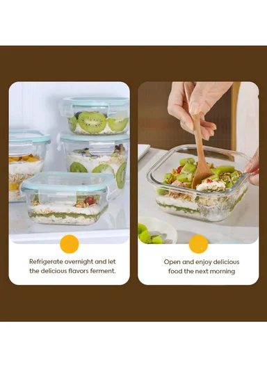 3Pcs Heat-Resistant Square Glass Food Storage Containers Set - Transparent