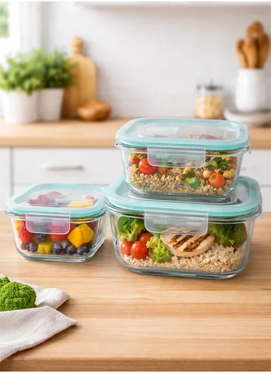 3Pcs Heat-Resistant Square Glass Food Storage Containers Set - Transparent