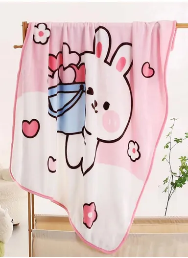 0-24 Months Bunny Printed Single-Layer Baby Blanket With Ultra-Soft Comfort (L100 x W140)cm – Pink