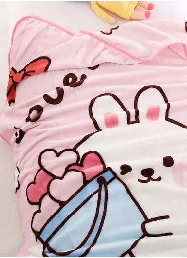 0-24 Months Bunny Printed Single-Layer Baby Blanket With Ultra-Soft Comfort (L100 x W140)cm – Pink