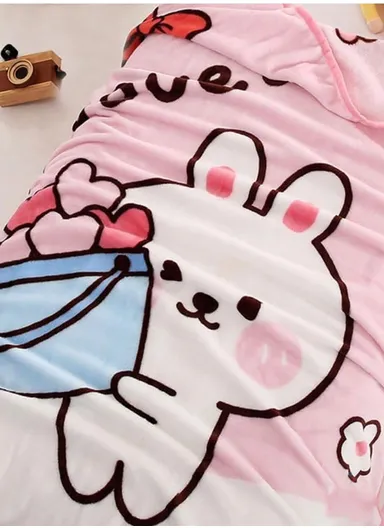 0-24 Months Bunny Printed Single-Layer Baby Blanket With Ultra-Soft Comfort (L100 x W140)cm – Pink