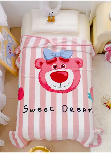 0-24 Months Bear Printed Single-Layer Baby Blanket With Ultra-Soft Comfort (L100 x W140)cm – Fushia