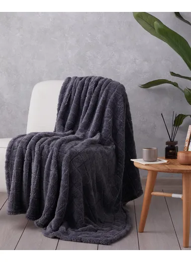 Natural Checkers Jacquard Wellsoft TV Blanket 120x160 cm Anthracite