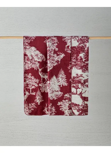 Forest Toile Acrylic Cotton TV Blanket 130x170 cm Red