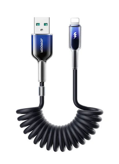 1.5m 60W Crystal-Clear Series 3A Coiled Fast Charging Data Cable (USB-A to Lightning) S-A43 - Black
