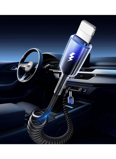 1.5m 60W Crystal-Clear Series 3A Coiled Fast Charging Data Cable (USB-A to Lightning) S-A43 - Black