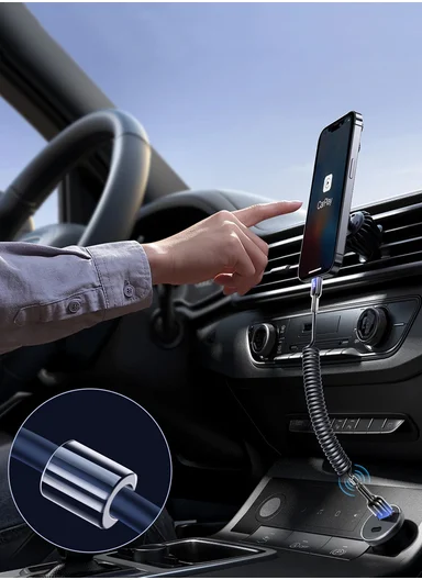 1.5m 60W Crystal-Clear Series 3A Coiled Fast Charging Data Cable (USB-A to Lightning) S-A43 - Black