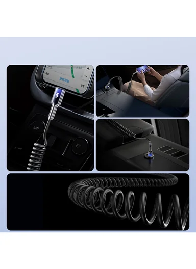 1.5m 60W Crystal-Clear Series 3A Coiled Fast Charging Data Cable (USB-A to Lightning) S-A43 - Black