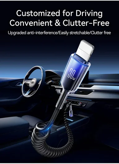 1.5m 30W Crystal-Clear Series Coiled Fast Charging Data Cable (Type-C to Lightning) S-A43 - Black