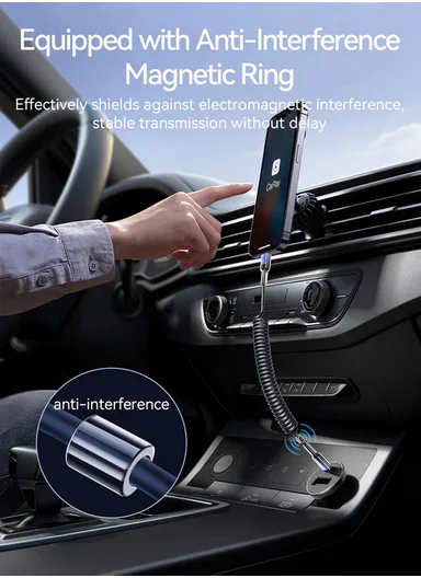 1.5m 30W Crystal-Clear Series Coiled Fast Charging Data Cable (Type-C to Lightning) S-A43 - Black