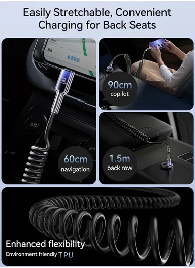 1.5m 30W Crystal-Clear Series Coiled Fast Charging Data Cable (Type-C to Lightning) S-A43 - Black