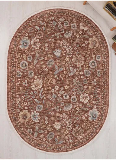 160 x 230 cm Vienna Glacial Garden Indoor Oval Winter Carpet - Light Brown / Beige / Cream / Grey