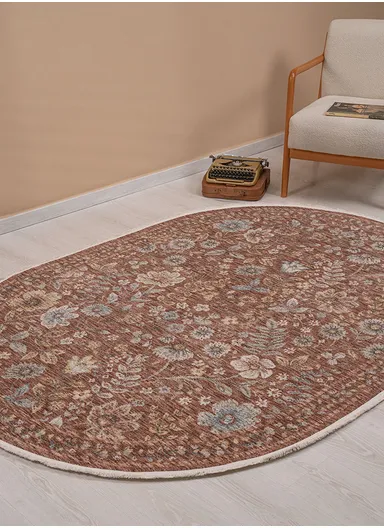160 x 230 cm Vienna Glacial Garden Indoor Oval Winter Carpet - Light Brown / Beige / Cream / Grey