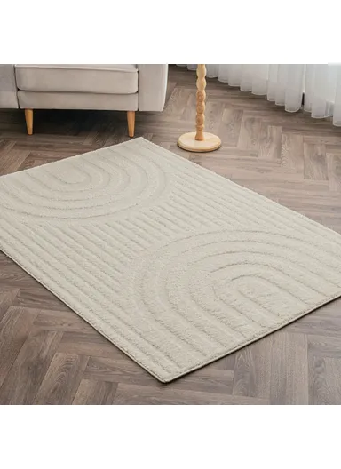 160 x 230 cm Linea Crimson Orbit Rectangular Winter Carpet - Cream