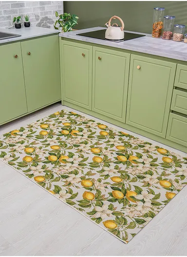 80 x 165 cm Tropical Winter Limoncello Indoor &amp; Outdoor Rectangular Kitchen Decor Carpet - White / Yellow / Green