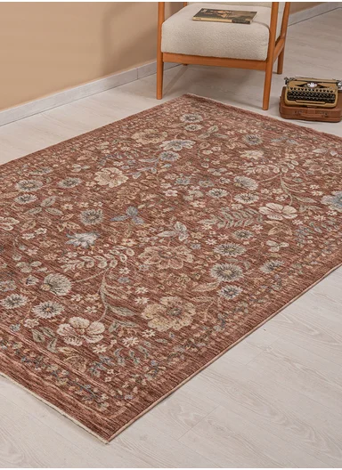120 x 180 cm Vienna Glacial Garden Indoor Rectangular Winter Carpet - Light Brown / Beige / Cream / Grey