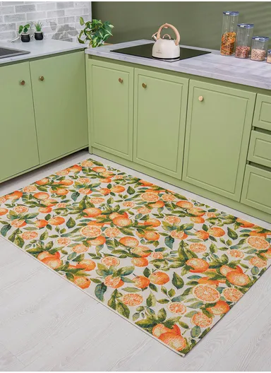 80 x 165 cm Tropical Tangerine Dream Indoor &amp; Outdoor Rectangular Kitchen Decor Carpet - Orange / Green