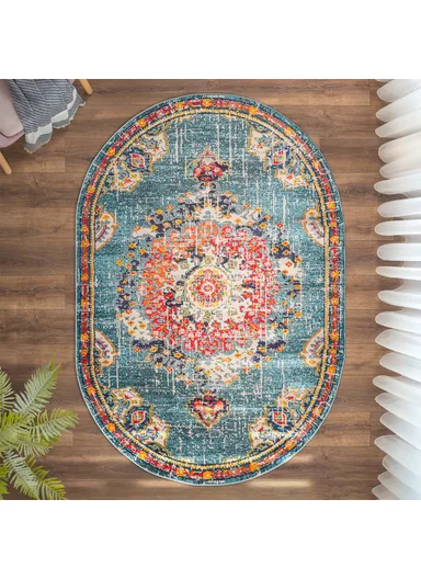 160 x 230 cm Art Starlight Bloom Oval Zymta Winter Carpet - Turquoise / Beige