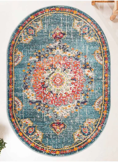 160 x 230 cm Art Starlight Bloom Oval Zymta Winter Carpet - Turquoise / Beige
