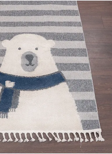 200 x 300 cm Cloud Striped Polar Bear Zymta Winter Carpet - Anthracite / Navy Blue / Cream / Grey