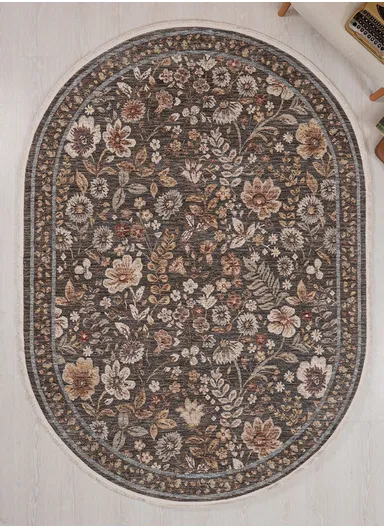 160 x 230 cm Vienna Glacial Garden Indoor Oval Winter Carpet - Beige / Grey / Cream / Light Blue