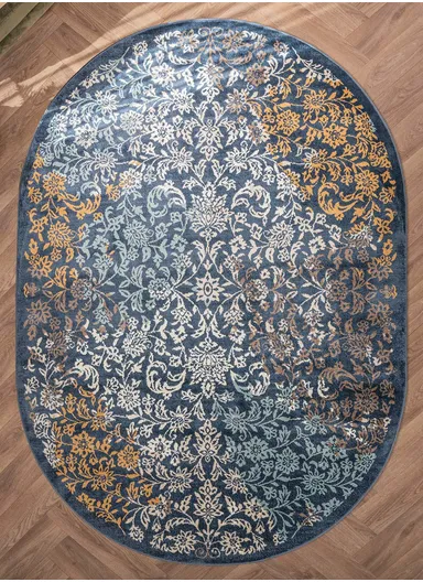 200 x 285 cm Mykonos Frosty Elegance Oval Winter Carpet - Navy Blue / White / Blue