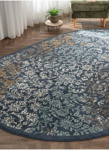 200 x 285 cm Mykonos Frosty Elegance Oval Winter Carpet - Navy Blue / White / Blue