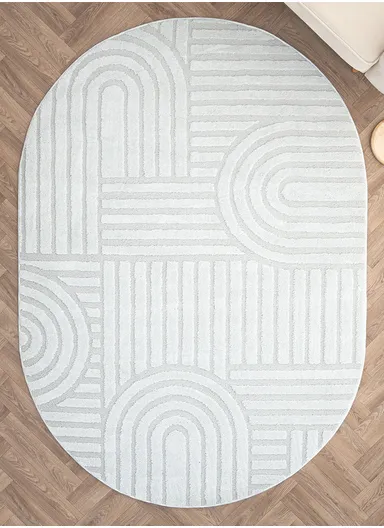 160 x 230 cm Linea Cinnamon Grid Oval Winter Carpet - Cream