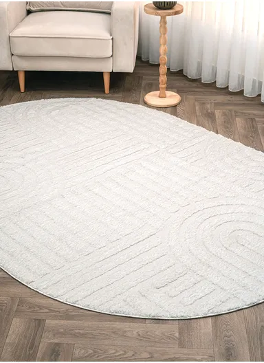 160 x 230 cm Linea Cinnamon Grid Oval Winter Carpet - Cream