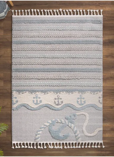 120 x 180 cm Cloud Seafaring Stripes Zymta Winter Carpet - Grey / Blue