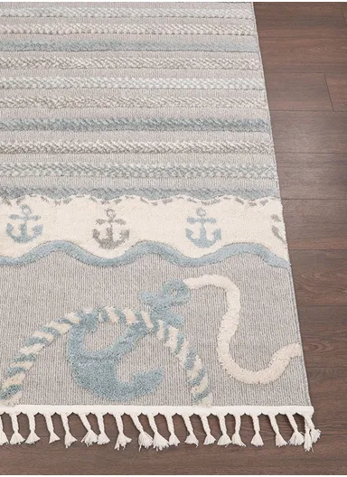 120 x 180 cm Cloud Seafaring Stripes Zymta Winter Carpet - Grey / Blue